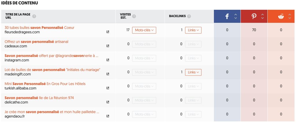 Idées de contenus sur Ubersuggest