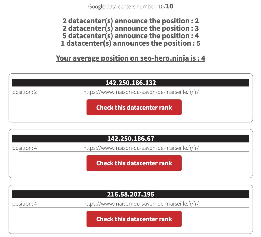 Résultats de SEO Hero Ninja