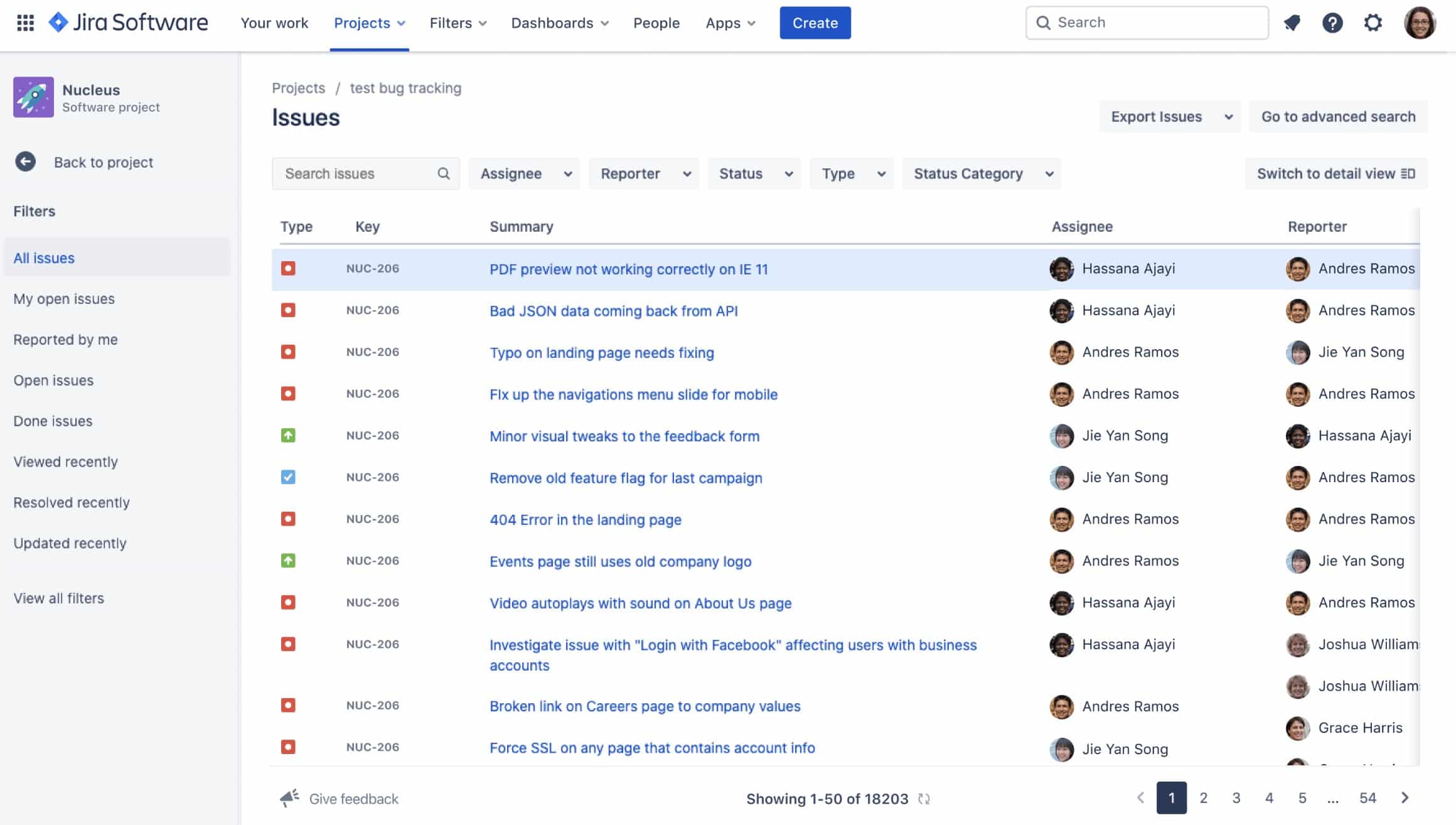 Exemple d'interface de Jira